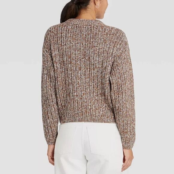 UNIVERSAL THREAD Crewneck Pullover Sweater Brown White Gray Chunky Knit Cotton M - Picture 3 of 14